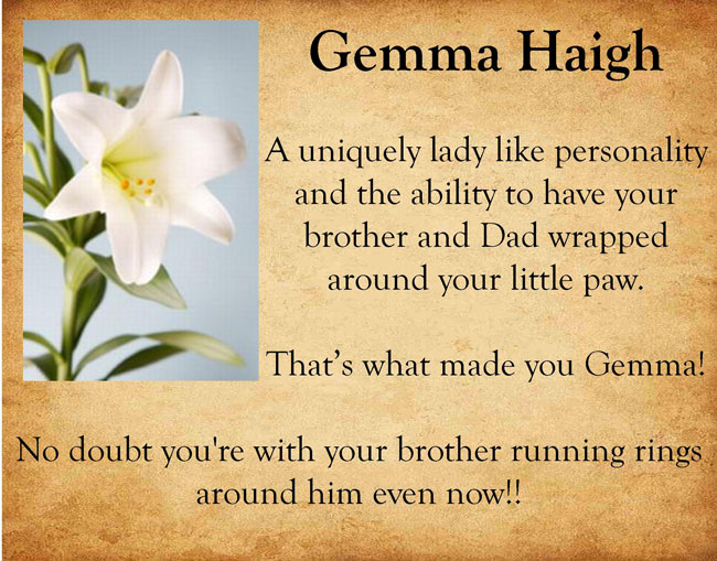 Pet Tribute to Gemma haigh from Sotos and Gavin